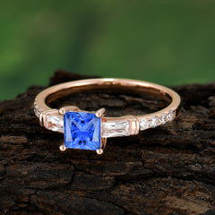 Classic Princess Cut Sapphire Promise Ring Side Stone Bridal Ring