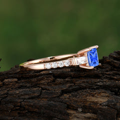 Classic Princess Cut Sapphire Promise Ring Side Stone Bridal Ring