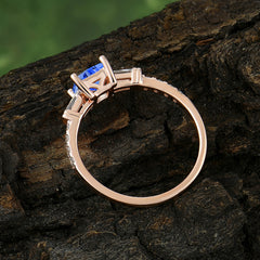 Classic Princess Cut Sapphire Promise Ring Side Stone Bridal Ring