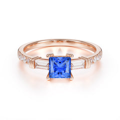 Classic Princess Cut Sapphire Promise Ring Side Stone Bridal Ring