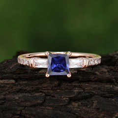 Classic Princess Cut Tanzanite Promise Ring Side Stone Bridal Ring
