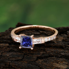 Classic Princess Cut Tanzanite Promise Ring Side Stone Bridal Ring
