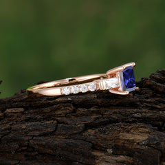 Classic Princess Cut Tanzanite Promise Ring Side Stone Bridal Ring