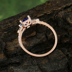 Classic Princess Cut Tanzanite Promise Ring Side Stone Bridal Ring