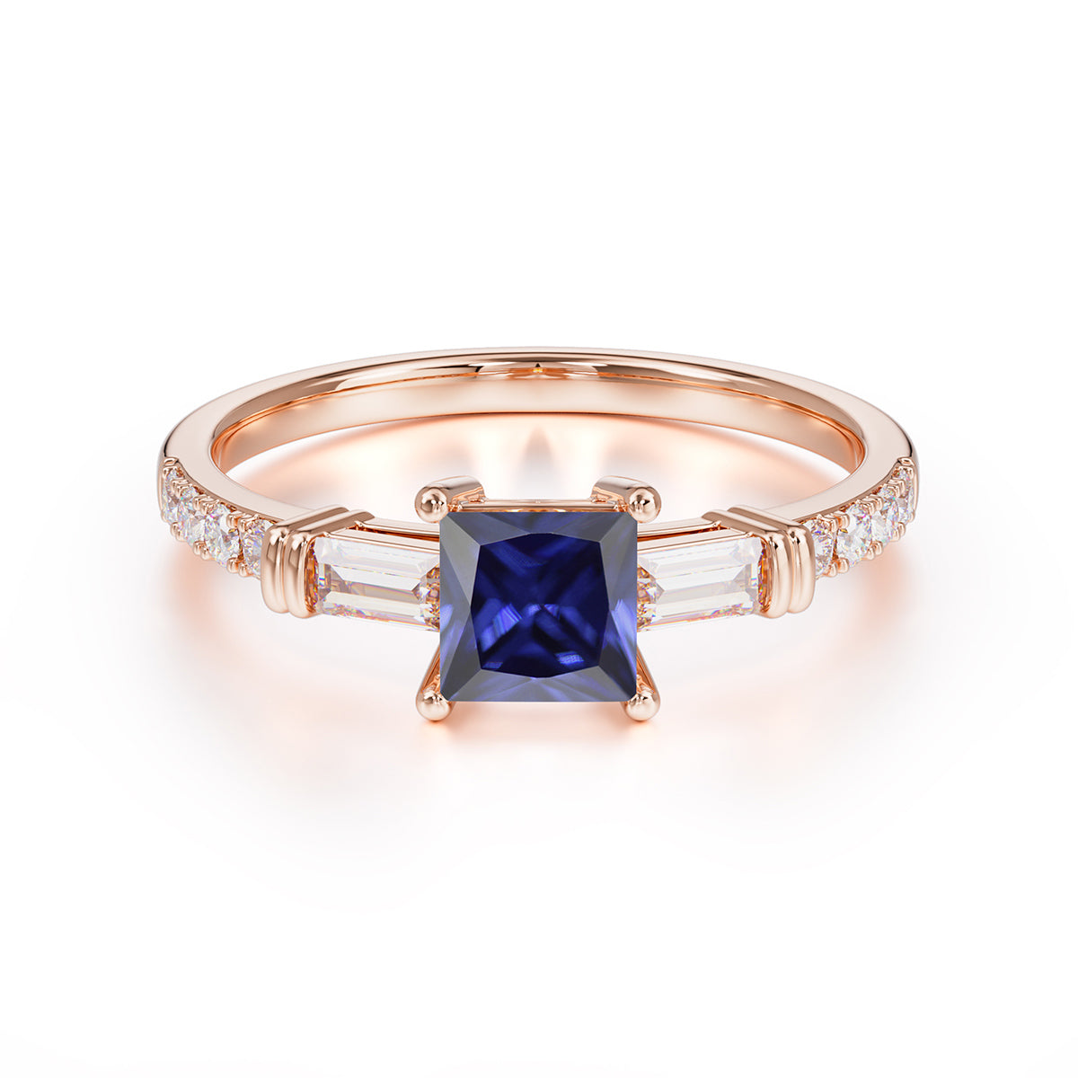Classic Princess Cut Tanzanite Promise Ring Side Stone Bridal Ring