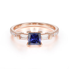 Classic Princess Cut Tanzanite Promise Ring Side Stone Bridal Ring