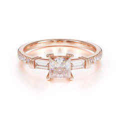 Classic Princess Cut Moissanite Promise Ring Side Stone Bridal Ring