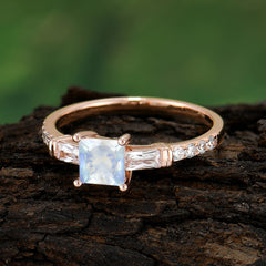 Classic Princess Cut Moonstone Promise Ring Side Stone Bridal Ring