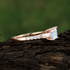 Classic Princess Cut Moonstone Promise Ring Side Stone Bridal Ring