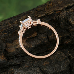Classic Princess Cut Moonstone Promise Ring Side Stone Bridal Ring
