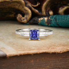Classic Princess Cut Tanzanite Promise Ring Side Stone Bridal Ring