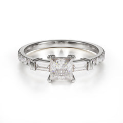 Classic Princess Cut Moissanite Promise Ring Side Stone Bridal Ring