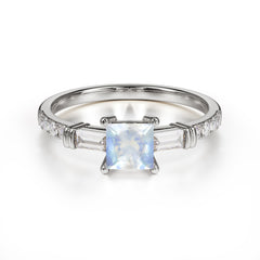 Classic Princess Cut Moonstone Promise Ring Side Stone Bridal Ring