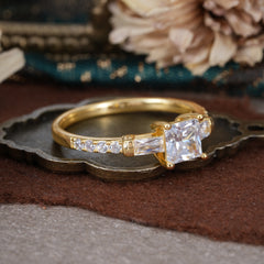 Classic Princess Cut Moissanite Promise Ring Side Stone Bridal Ring
