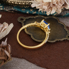 Classic Princess Cut Sapphire Promise Ring Side Stone Bridal Ring