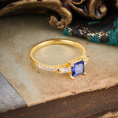 Classic Princess Cut Tanzanite Promise Ring Side Stone Bridal Ring