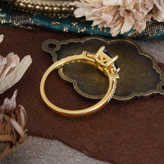 Classic Princess Cut Black Onyx Promise Ring Side Stone Bridal Ring