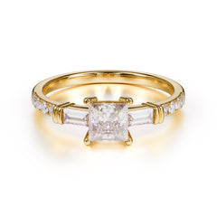 Classic Princess Cut Moissanite Promise Ring Side Stone Bridal Ring