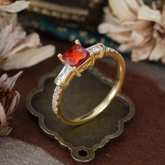Classic Princess Cut Garnet Promise Ring Side Stone Bridal Ring