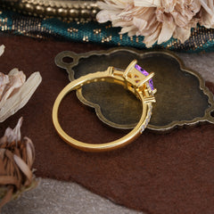Classic Princess Cut Amethyst Promise Ring Side Stone Bridal Ring