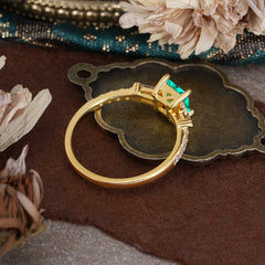 Classic Princess Cut Emerald Promise Ring Side Stone Bridal Ring