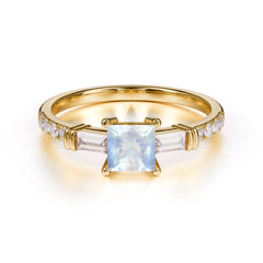 Classic Princess Cut Moonstone Promise Ring Side Stone Bridal Ring