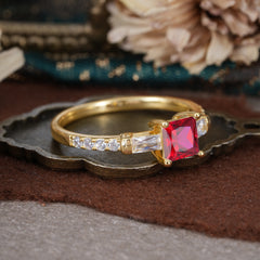Classic Princess Cut Ruby Promise Ring Side Stone Bridal Ring