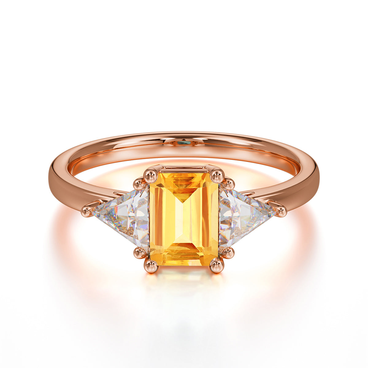 1CT Emerald Cut Citrine Three Stone Engagement Ring