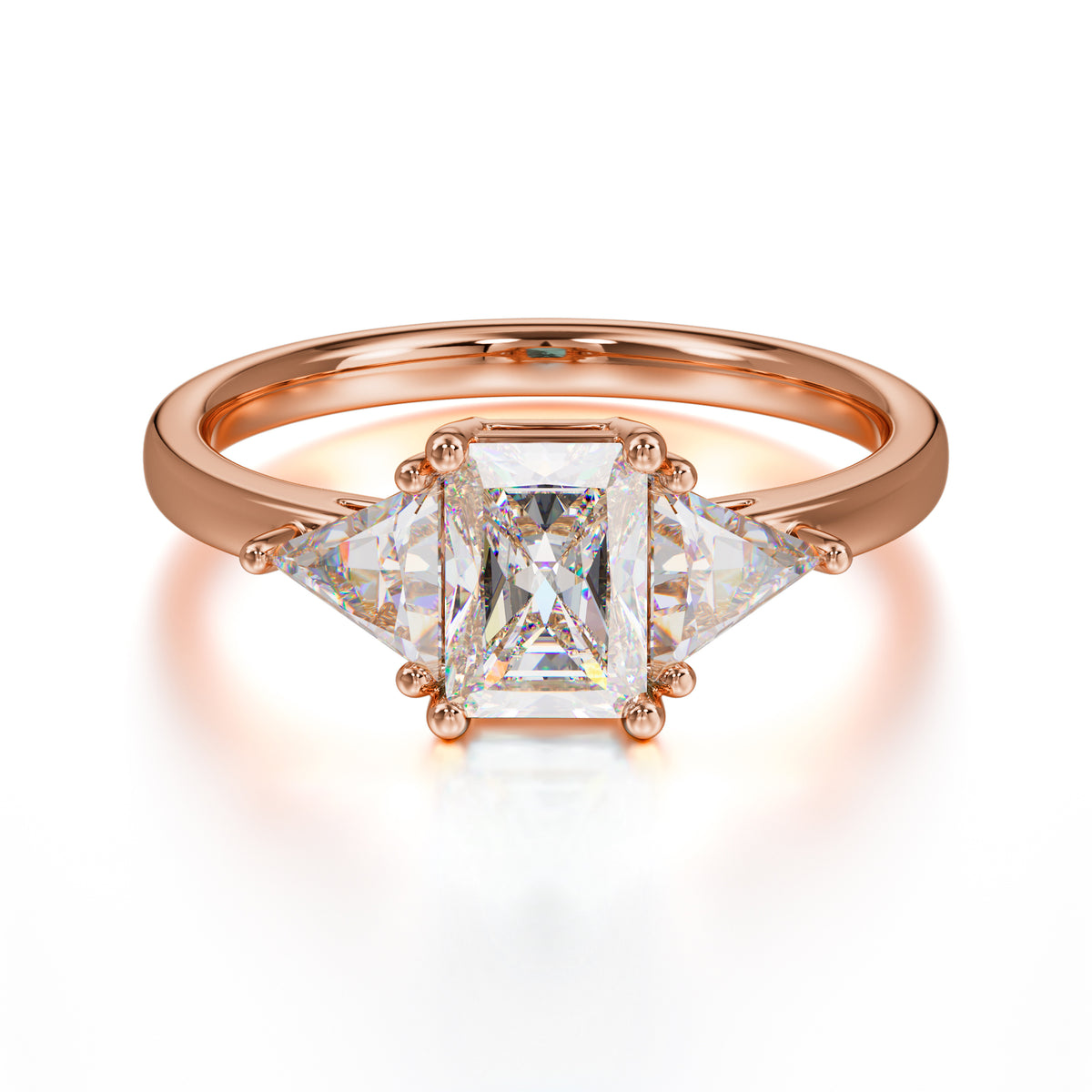 1CT Emerald Cut Moissanite Three Stone Engagement Ring