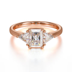 1CT Emerald Cut Moissanite Three Stone Engagement Ring