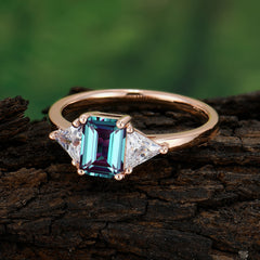 1CT Emerald Cut Alexandrite Three Stone Engagement Ring