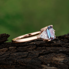 1CT Emerald Cut Alexandrite Three Stone Engagement Ring