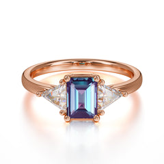 1CT Emerald Cut Alexandrite Three Stone Engagement Ring