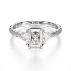 1CT Emerald Cut Moissanite Three Stone Engagement Ring