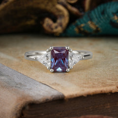 1CT Emerald Cut Alexandrite Three Stone Engagement Ring