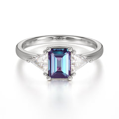 1CT Emerald Cut Alexandrite Three Stone Engagement Ring