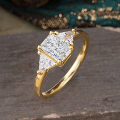 1CT Emerald Cut 4 Prong Moissanite Three Stone Engagement Ring