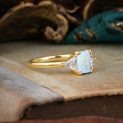 1CT Emerald Cut 4 Prong Opal Three Stone Engagement Ring