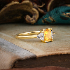 1CT Emerald Cut Citrine Three Stone Engagement Ring
