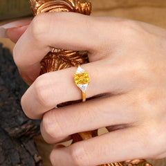 1CT Emerald Cut Citrine Three Stone Engagement Ring