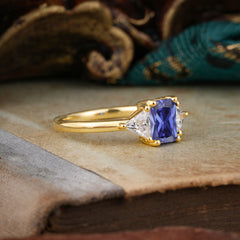 1CT Emerald Cut 4 Prong Tanzanite Three Stone Engagement Ring