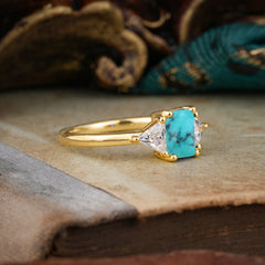 1CT Emerald Cut 4 Prong Turquoise Three Stone Engagement Ring