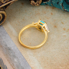 1CT Emerald Cut 4 Prong Turquoise Three Stone Engagement Ring