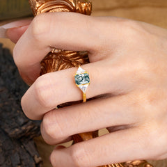 1CT Emerald Cut Moss Agate Three Stone Engagement Ring