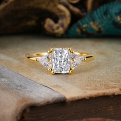 1CT Emerald Cut 4 Prong Lab Diamond Three Stone Engagement Ring