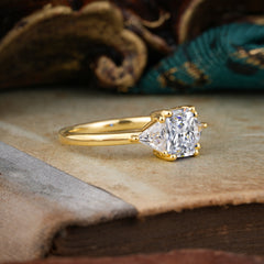 1CT Emerald Cut 4 Prong Lab Diamond Three Stone Engagement Ring