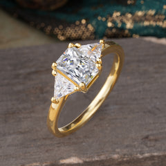 1CT Emerald Cut 4 Prong Lab Diamond Three Stone Engagement Ring