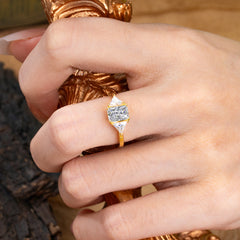 1CT Emerald Cut 4 Prong Lab Diamond Three Stone Engagement Ring