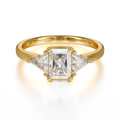 1CT Emerald Cut Moissanite Three Stone Engagement Ring