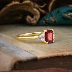 1CT Emerald Cut Garnet Three Stone Engagement Ring